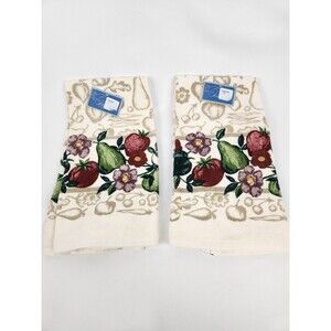 NWT Vintage Cecil Saydah Kitchen Towels Purple Flower‎ Fruit Theme Pear Tomato